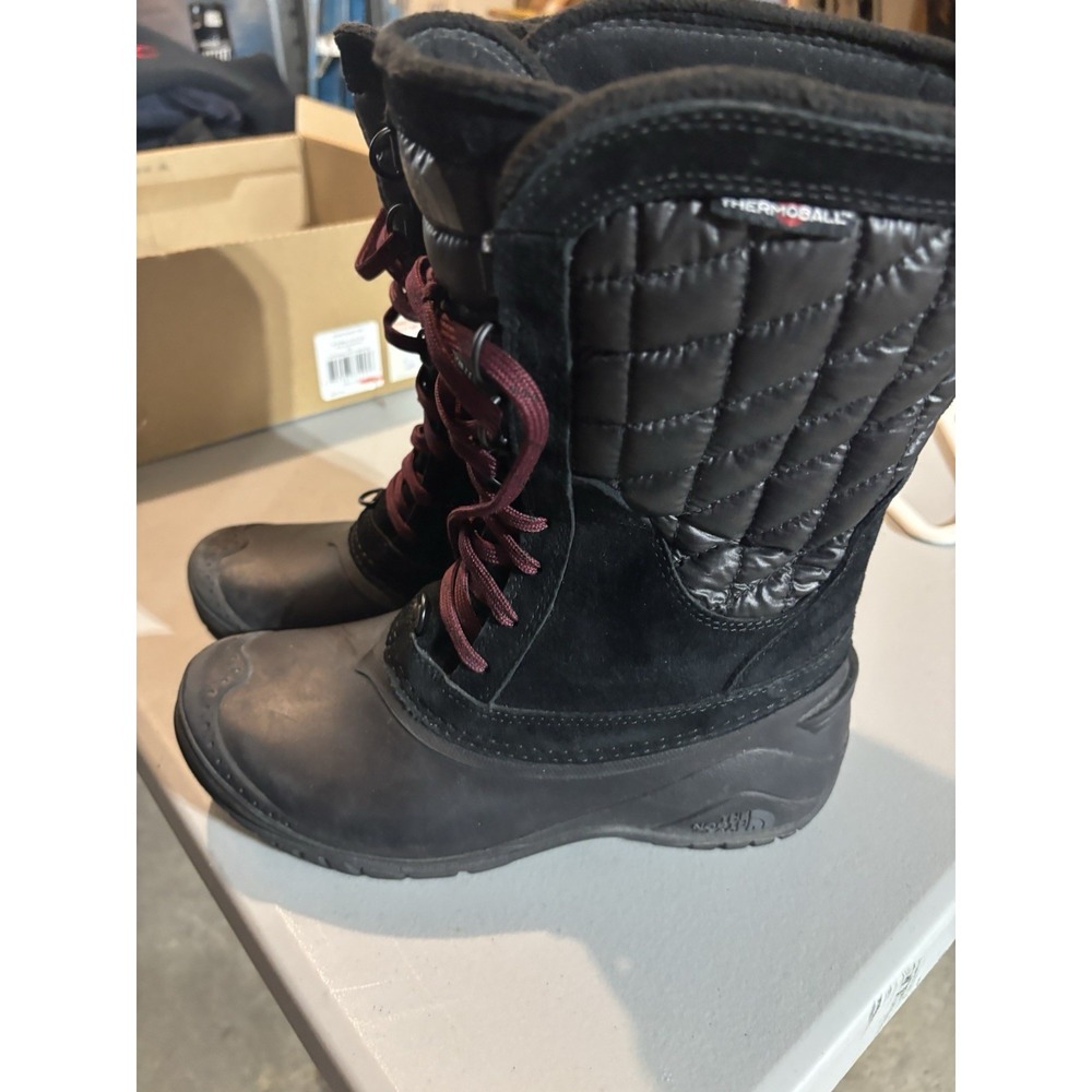 NORTH FACE Thermoball Utility Mid Insulated Boot Black Deep Garnet Women's 6.5